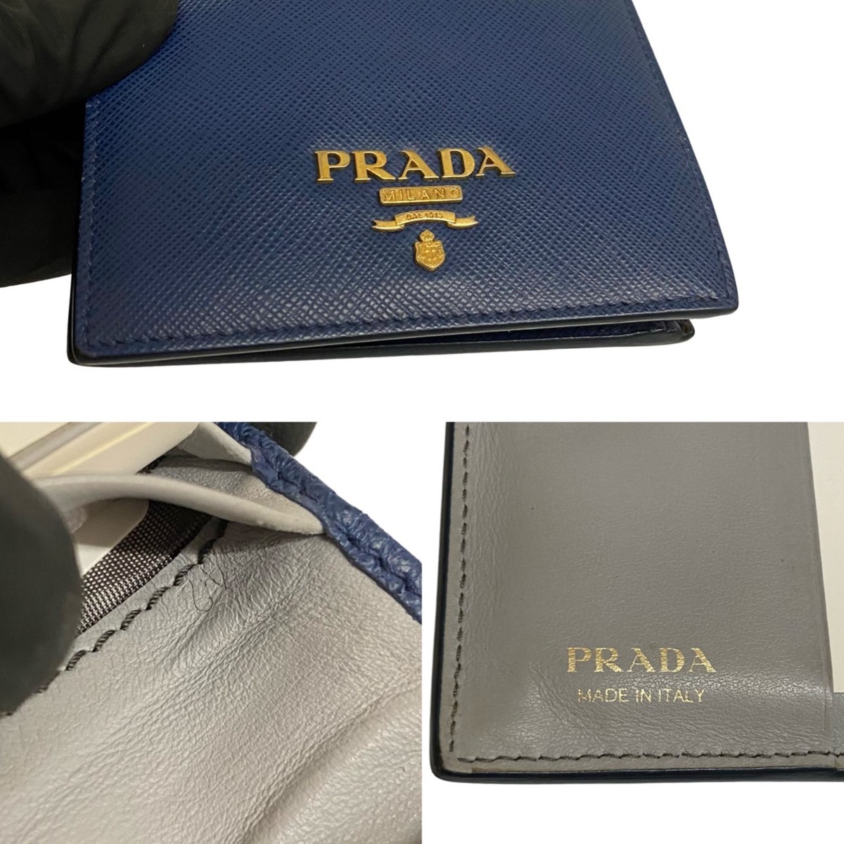 極 美品 カード付 PRADA プラダ ロゴ 金具 サフィアーノ レザー 本革