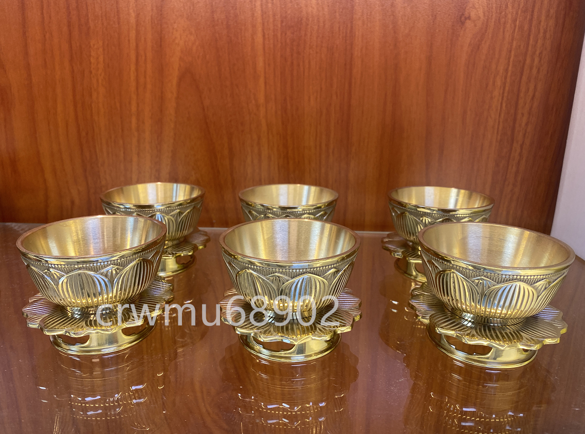 密教法具 仏具 蓮華 一面器 前具 六器一組 真鍮製磨き 密教法具 仏具 蓮華 一面器 前具 六器一組 真鍮製磨き