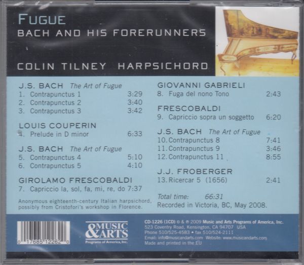 [CD/M&A]バッハ:フーガの技法からコントラプンクトゥス第1,2,3,4,5,8,9,11番&L.クープラン:前奏曲ニ短調他/C.ティルニー(cemb) 2008.5_画像2