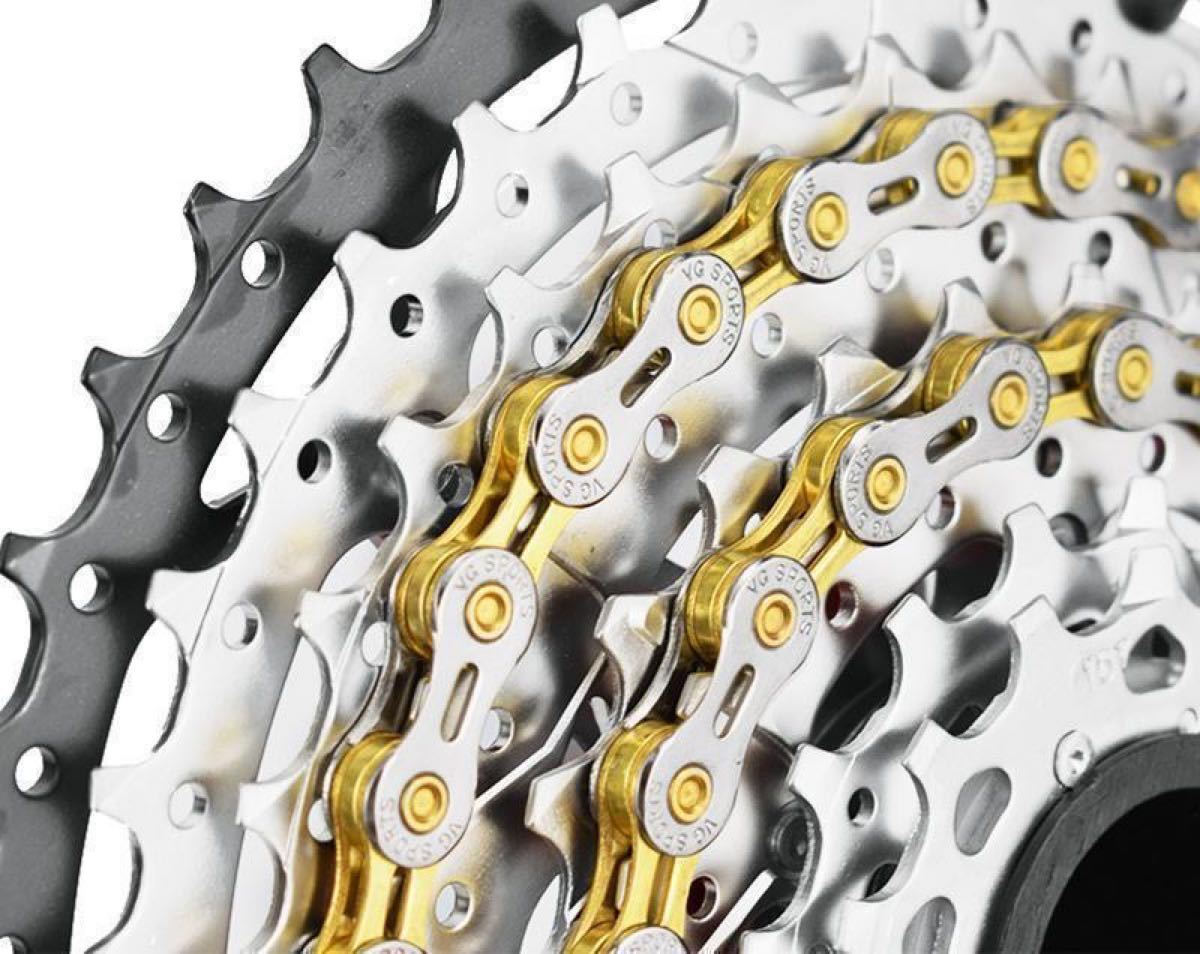 お求めやすく価格改定 大量注文可 10個セット 自転車 8スピード ロードマウンテン ディレイラーチェーン シルバーゴールド 8スピード ハーフホローチェーン 116L 自転車チェーンセット ステンレス鋼 116リング 8スピード交換用 自転車チェーンセラメーター マジックバックルチェーンカッターフッ