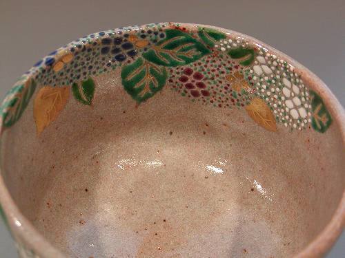 茶道具 抹茶茶碗 灰釉 紫陽花(あじさい)絵、京焼 中村秋峰作 桐共箱