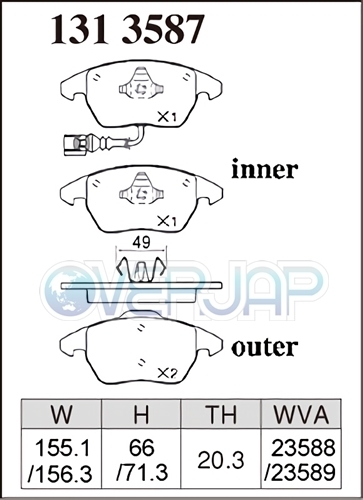 M1313587 DIXCEL Mタイプ ブレーキパッド フロント用 フォルクスワーゲン PASSAT(B7)(SEDAN&WAGON) 3CCAX 2011/3～2015/7 1.4 TSI_画像2