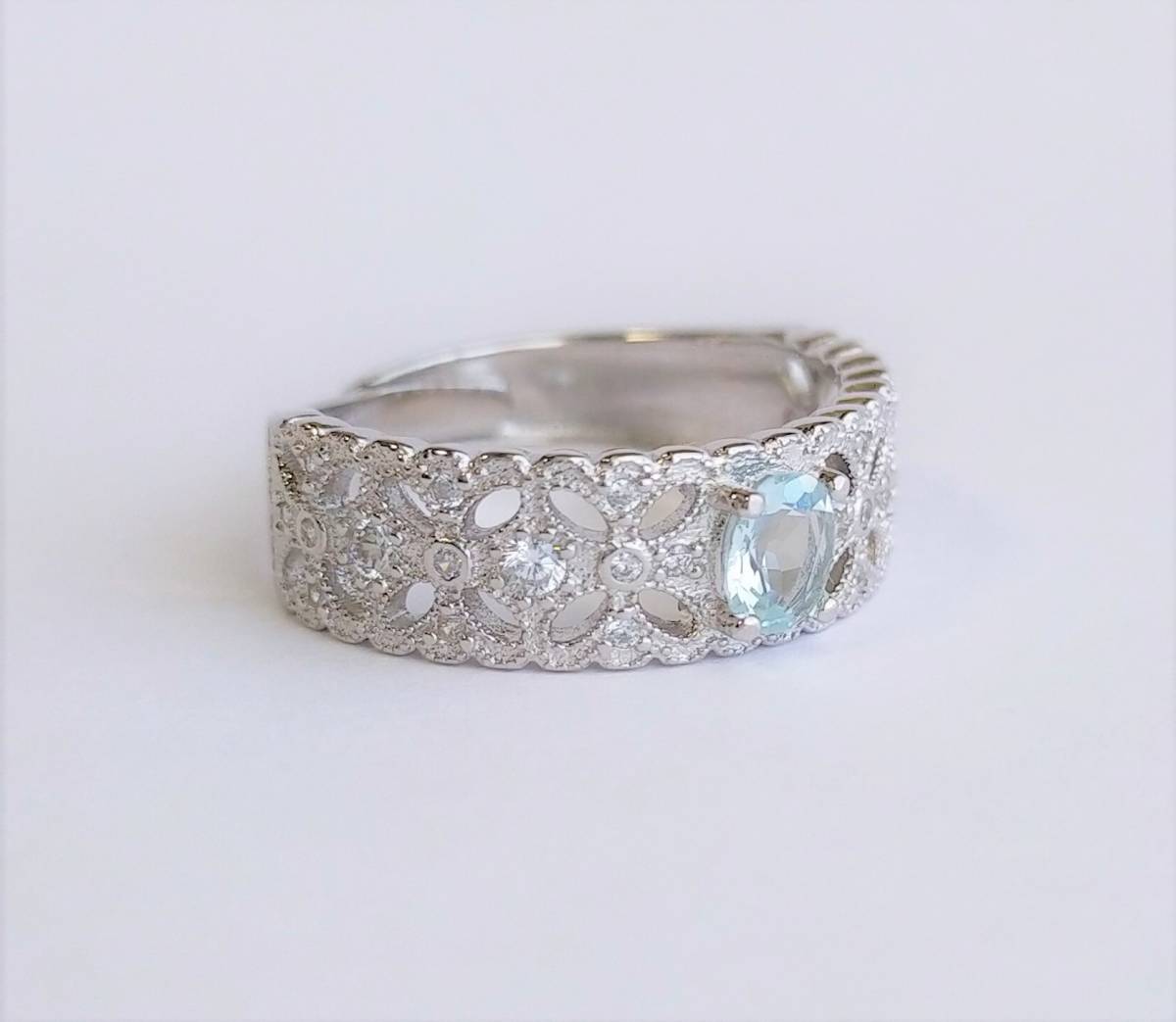  aquamarine re- sling ring silver 925... Power Stone 3 month birthstone natural 