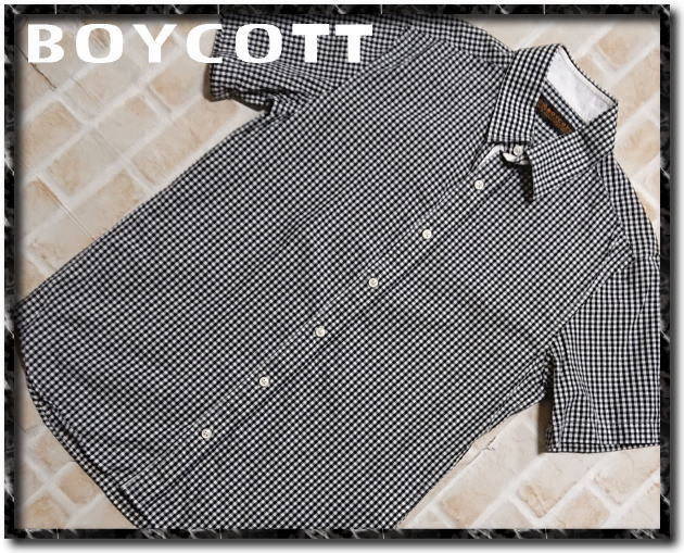 *BOYCOTT Boycott silver chewing gum check short sleeves shirt white × black *