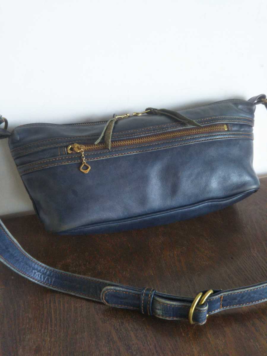 最高級! Y2LEATHER 馬革 HORSE HIDE ホースハイド オールレザー ショルダーバッグ ボディバッグ インディゴブルー 上質レザー 本革バッグ_画像1