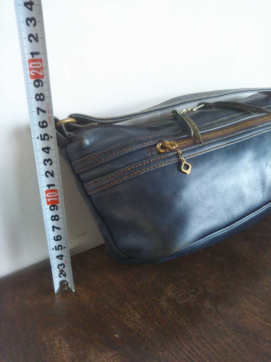 最高級! Y2LEATHER 馬革 HORSE HIDE ホースハイド オールレザー ショルダーバッグ ボディバッグ インディゴブルー 上質レザー 本革バッグ_画像10