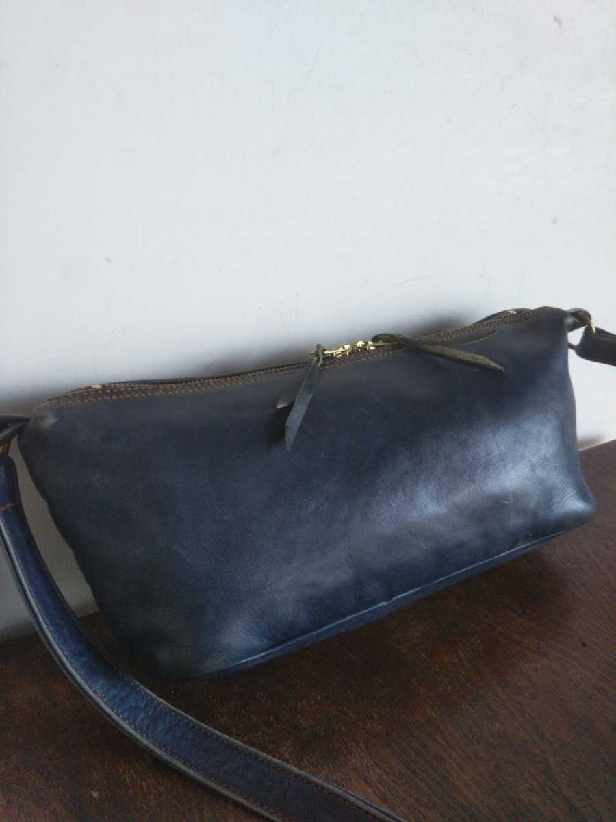 最高級! Y2LEATHER 馬革 HORSE HIDE ホースハイド オールレザー ショルダーバッグ ボディバッグ インディゴブルー 上質レザー 本革バッグ_画像2