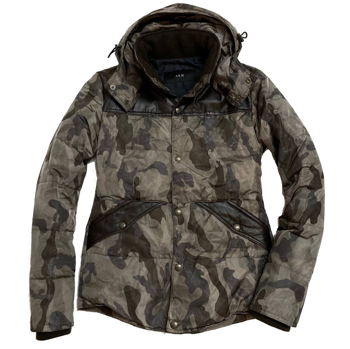 定価13万 AKM　LIMONTA NYLON CAMO LEATHER MOUNTAIN DOWN M  リモンタナイロンカモフラレザーポケットダウンジャケット wjk ジュンハシモト