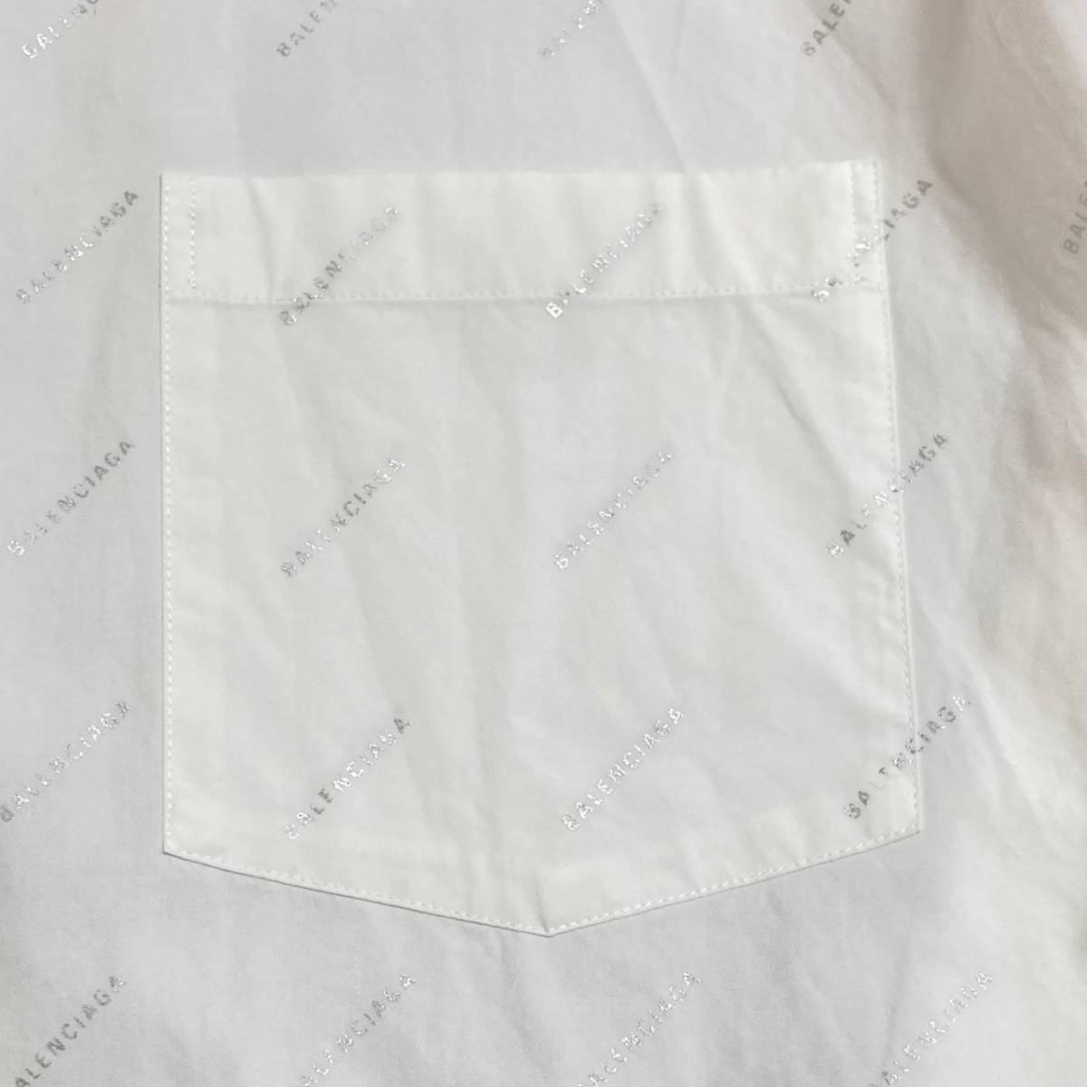20SS 定価12万 BALENCIAGA Silver Logo Print Shirts 37 国内正規品 本物 バレンシアガ シルバーロゴプリントシャツ デニム