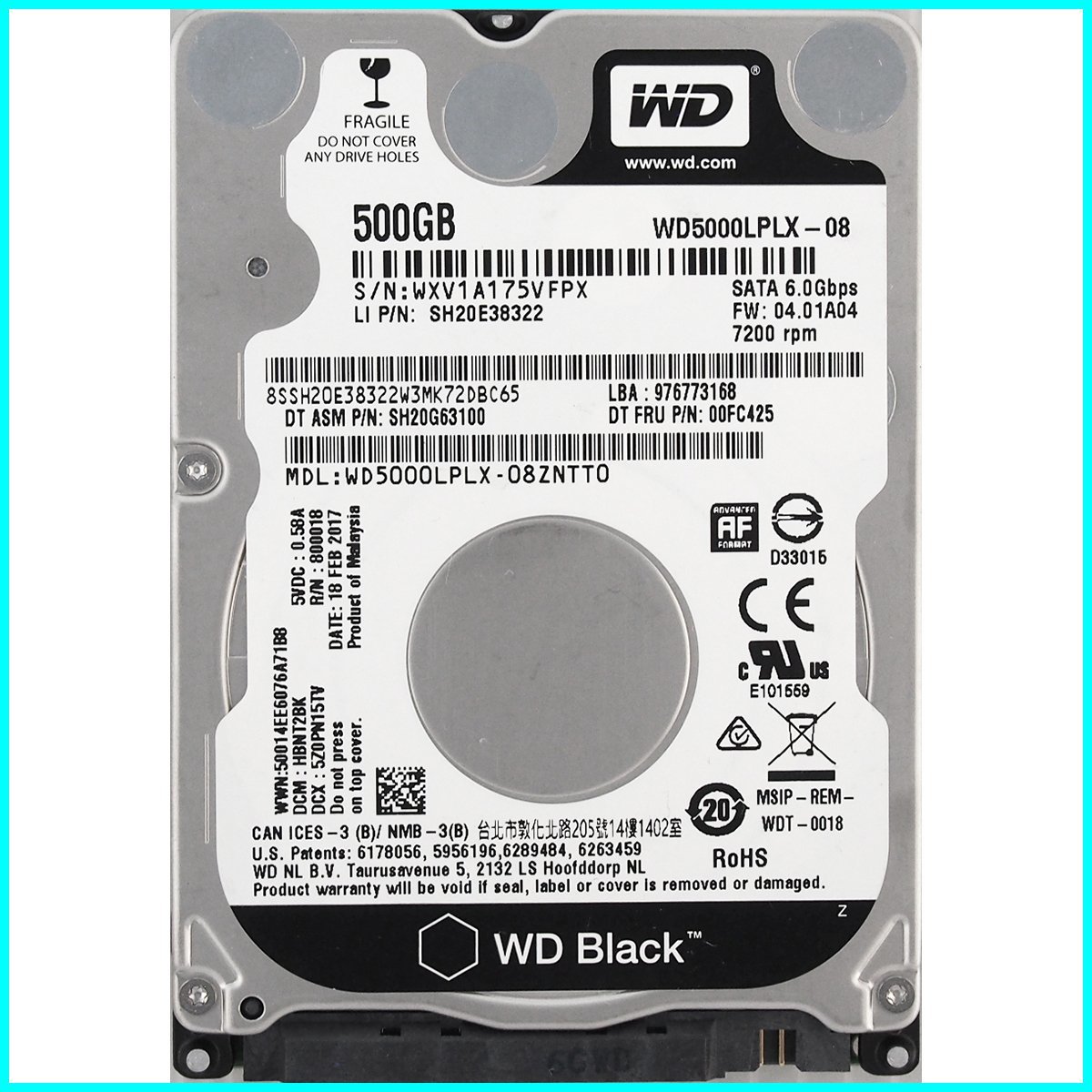 Western Digital WD5000LPLX-08ZNTT0 2.5インチ 7mm SATA600 500GB 1405回 13685時間_画像1