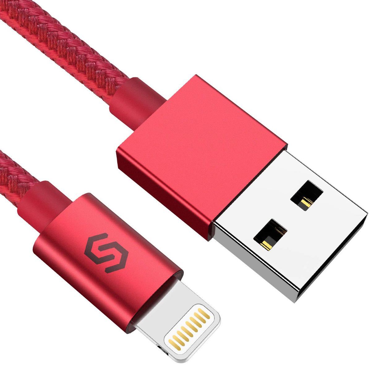 急速充電 ライトニングケーブル Apple iPhone充電ケーブル USB iPhone  ナイロン　断線防止　レッド　赤