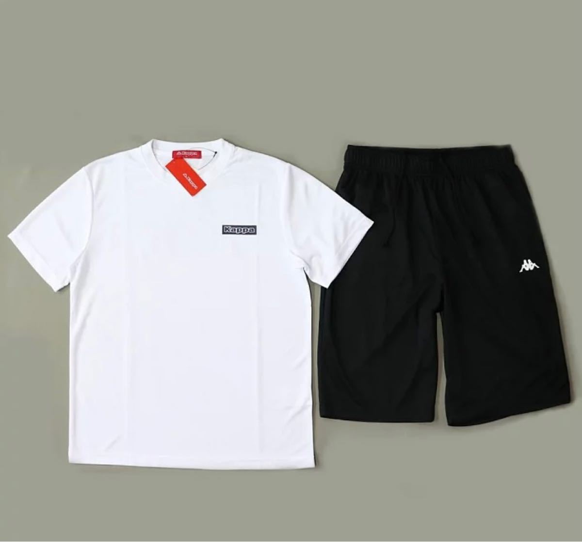 カッパ KAPPA メンズ スポーツ 半袖 Tシャツ ハーフパンツ 上下セット セットアップ スーツ SET 白 黒