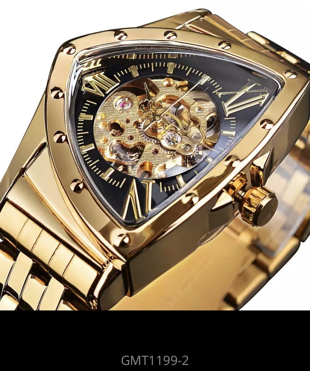 ZKY105◆全5種類 要1種類選択 三角形 スケルトンブラック腕時計 機械式 ステンレス鋼 メンズ腕時計 ウォッチ 時計 かっこいい おしゃれ の画像9