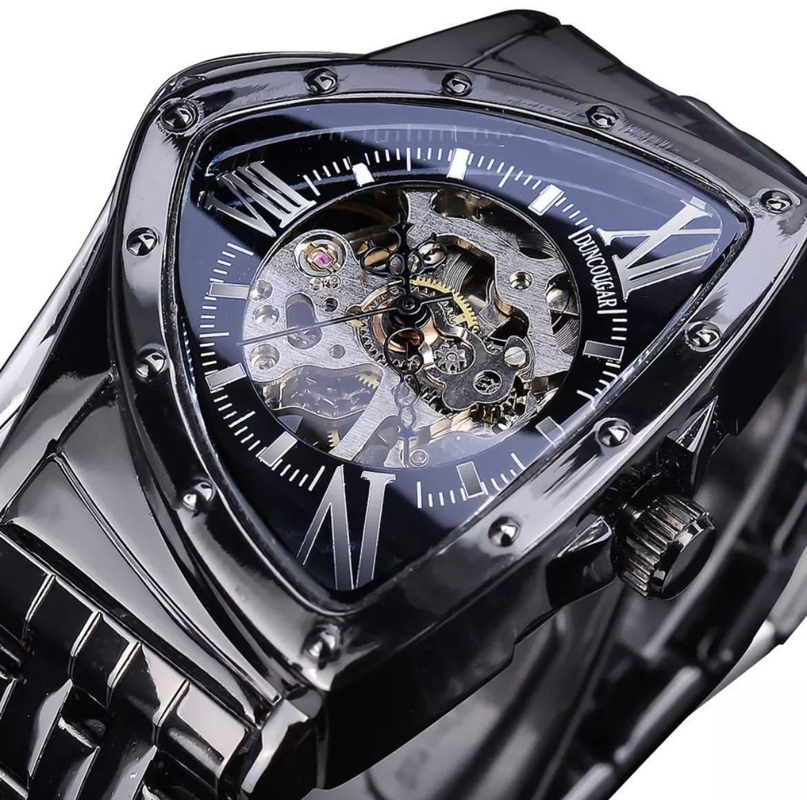 ZKY105◆全5種類 要1種類選択 三角形 スケルトンブラック腕時計 機械式 ステンレス鋼 メンズ腕時計 ウォッチ 時計 かっこいい おしゃれ の画像1