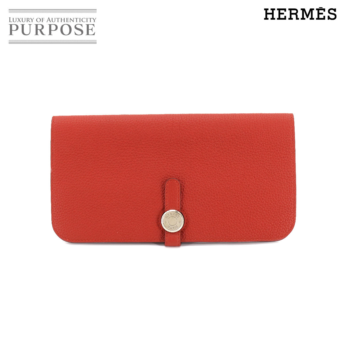 低価格 HERMES エルメス 新品同様 ドゴンロング 90167481 Wallet Long Dogon 金具 シルバー T刻印 ヴァーミリオン トゴ 長財布 二つ折り 女性用財布