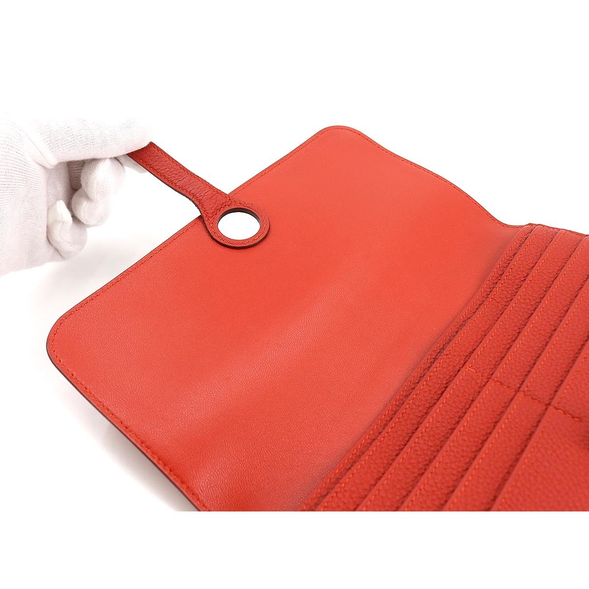 新品同様 エルメス HERMES ドゴンロング 二つ折り 長財布 トゴ ヴァーミリオン T刻印 シルバー 金具 Dogon Long Wallet 90167481_画像6