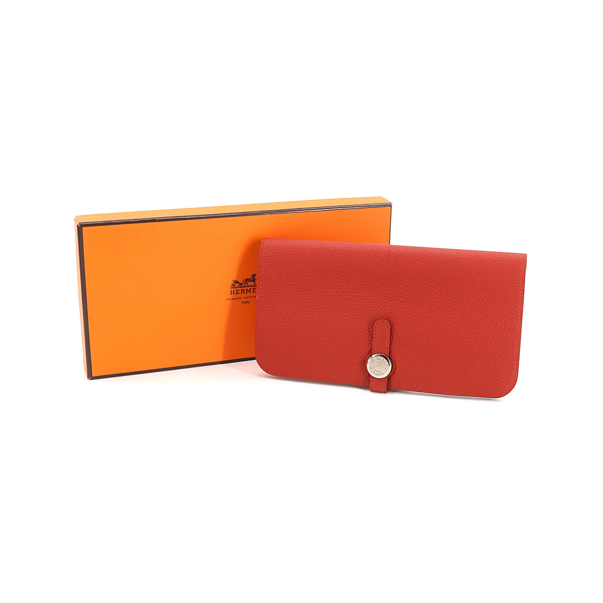 新品同様 エルメス HERMES ドゴンロング 二つ折り 長財布 トゴ ヴァーミリオン T刻印 シルバー 金具 Dogon Long Wallet 90167481_画像9