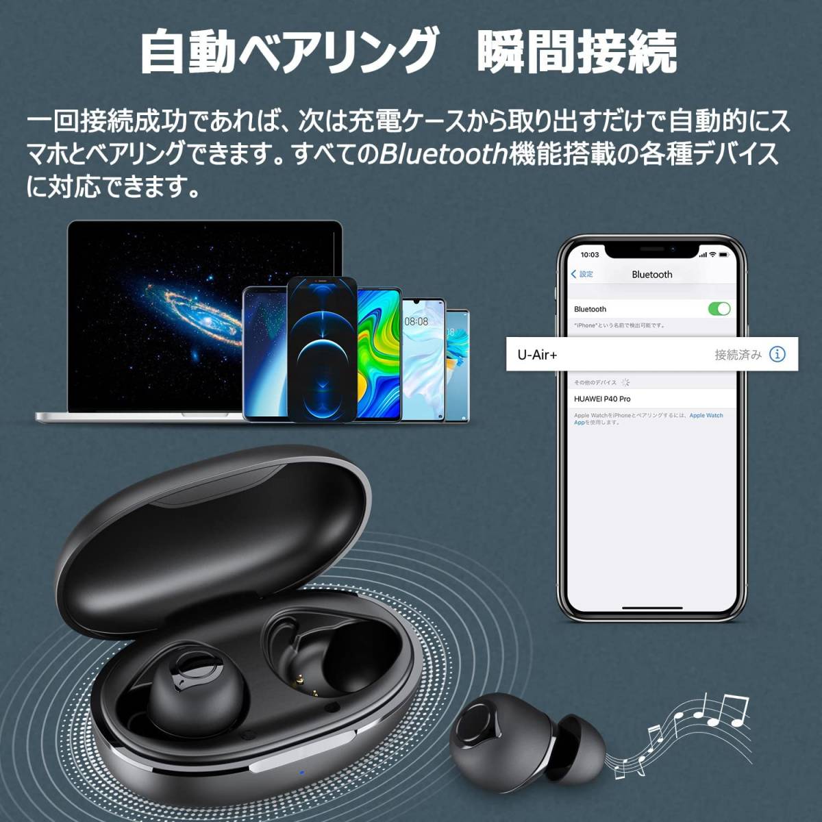 AA22/Bluetooth イヤホン ワイヤレスイヤホン ブルートゥース イヤホン Bluetooth 5.2+EDR搭載 CVC8.0ノイズキャンセリング Hi-Fi_画像7