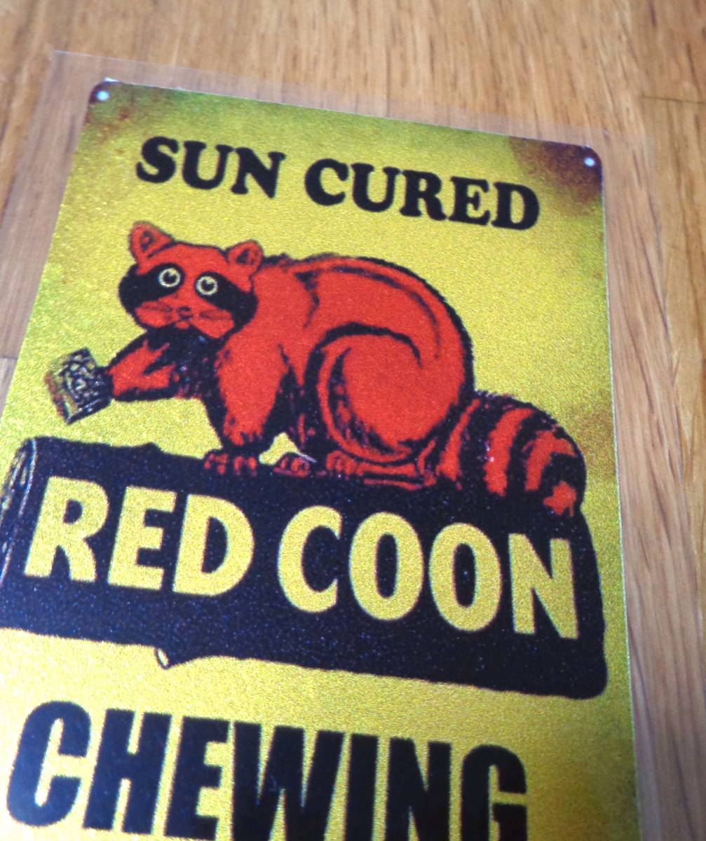 ◎金縦◆新品アライグマ Sun Cured Red Coon Chewing Tobacco vintage style ステッカー シール■防水◎自動車 大型バイク DIY倉庫の画像3