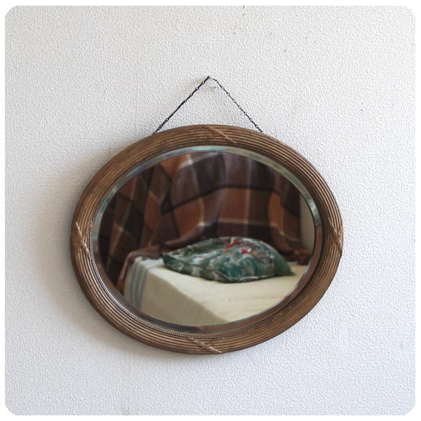 イギリス アンティーク ウォールミラー/オーバル型/壁掛け鏡【お部屋のアクセントに！】N-261