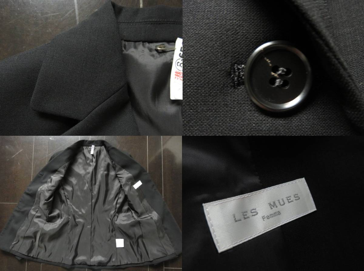 ■新品同様上質美品【LES MUES】レミュー高級ブラックウールジャケット7号S j205_画像2
