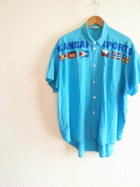 80s90s KANSAI SPORTS Yamamoto .. Vintage original S/S short sleeves shirt world flag Bick Silhouette 