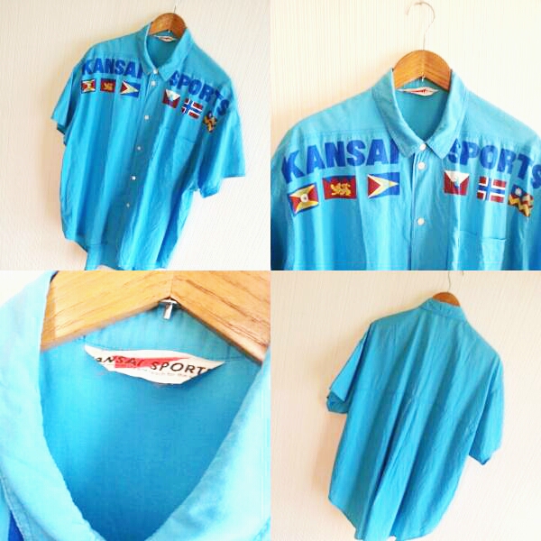 80s90s KANSAI SPORTS Yamamoto .. Vintage original S/S short sleeves shirt world flag Bick Silhouette 