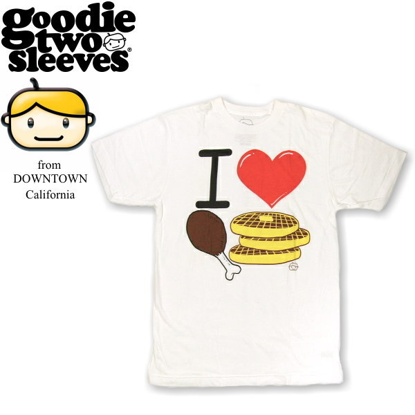 ★セール アメリカ カリフォルニア発 大手セレクトショップでも取り扱いgoodie two sleeves I LOVEチキン&ホットケーキTシャツ M表記サイズ_有名セレクト扱いUSA発two sleeves sleeves