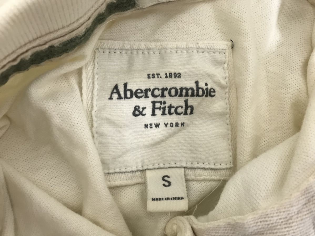 本物アバクロンビー&フィッチAbercrombie&Fitchコットン半袖ポロシャツメンズアメカジサーフミリタリー白ホワイトS