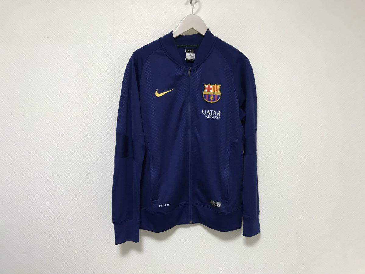 美品本物ナイキNIKEバルセロナバルササッカージャージジャケットミリタリーメンズアメカジサーフMフットサルスポーツ青ブルー