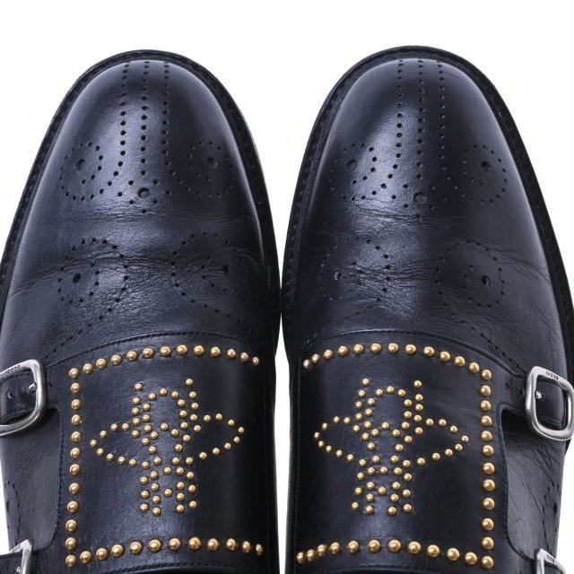 GUCCI Beeスタッズ ダブルモンクストラップ レザー シューズ 9/28