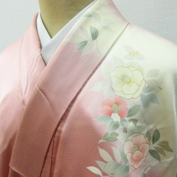 ★着物10★ 1円 絹 訪問着 金駒刺繍 椿 撫子 菊 桔梗 袷 身丈169cm 裄66cm [同梱可] ☆☆_画像2