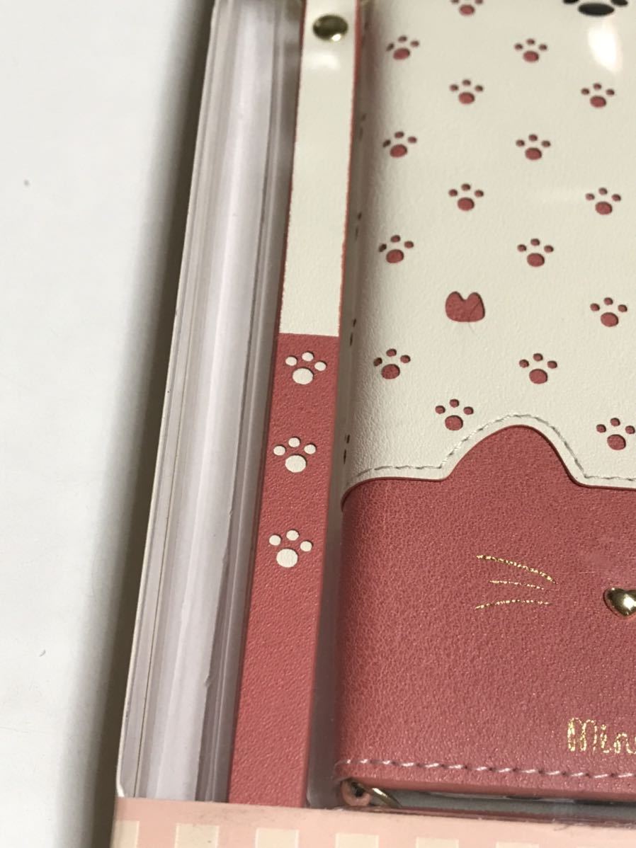 匿名送料込み iPhone12mini用カバー 手帳型ケース ピンク Minette ストラップ 可愛い お洒落 猫好き 新品アイホン アイフォーン12ミニ/MQ9_画像3