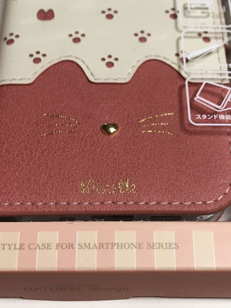匿名送料込み iPhone12mini用カバー 手帳型ケース ピンク Minette ストラップ 可愛い お洒落 猫好き 新品アイホン アイフォーン12ミニ/MQ9_画像6