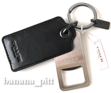  American direct import #COACH bottle opener leather key holder # Coach | black black | leather | corkscrew 