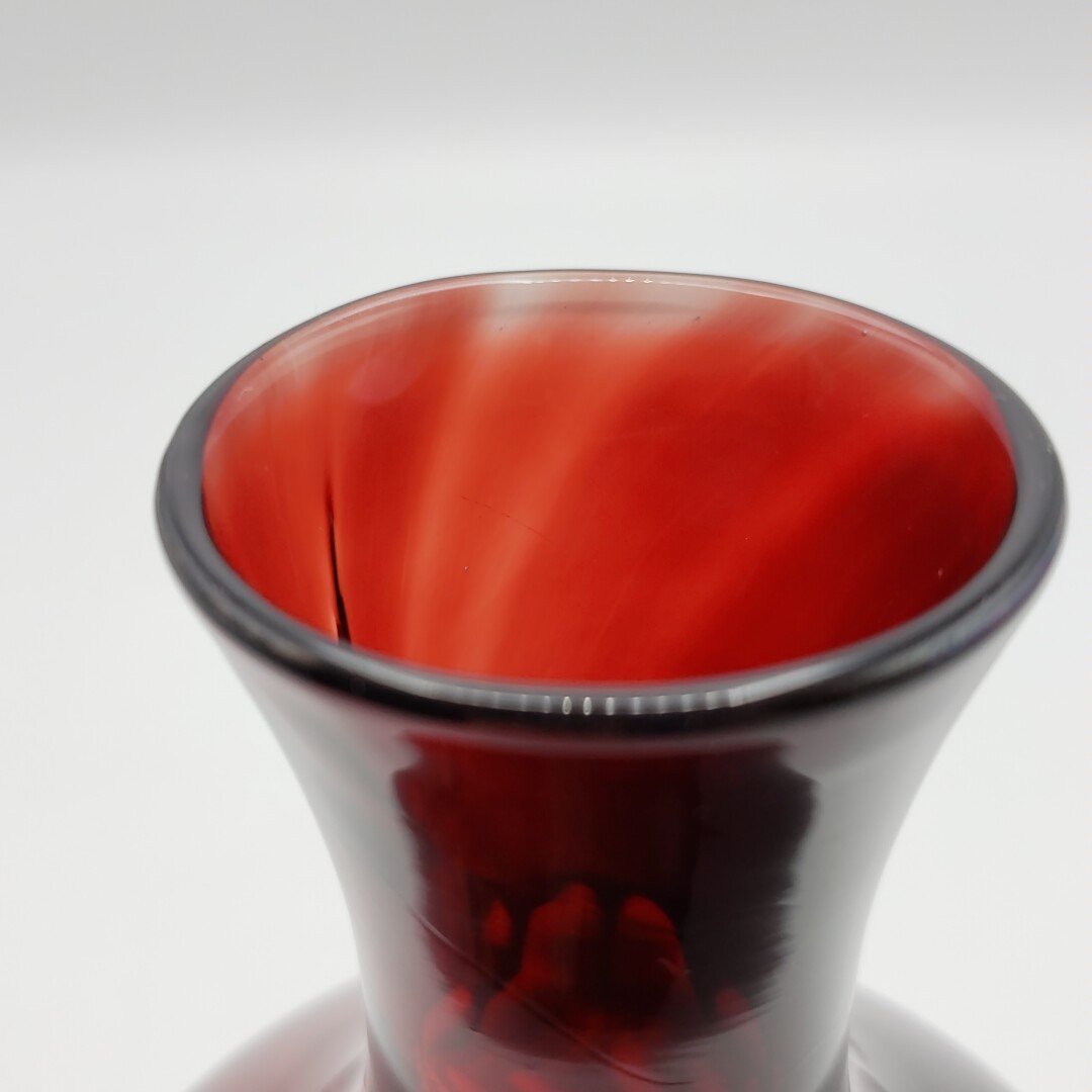 切子 花瓶 水差し デカンタ 朱色 切子ガラス フラワーベース 花器 工芸ガラス 可愛い 赤 古い 珍しい【60s712】_画像9