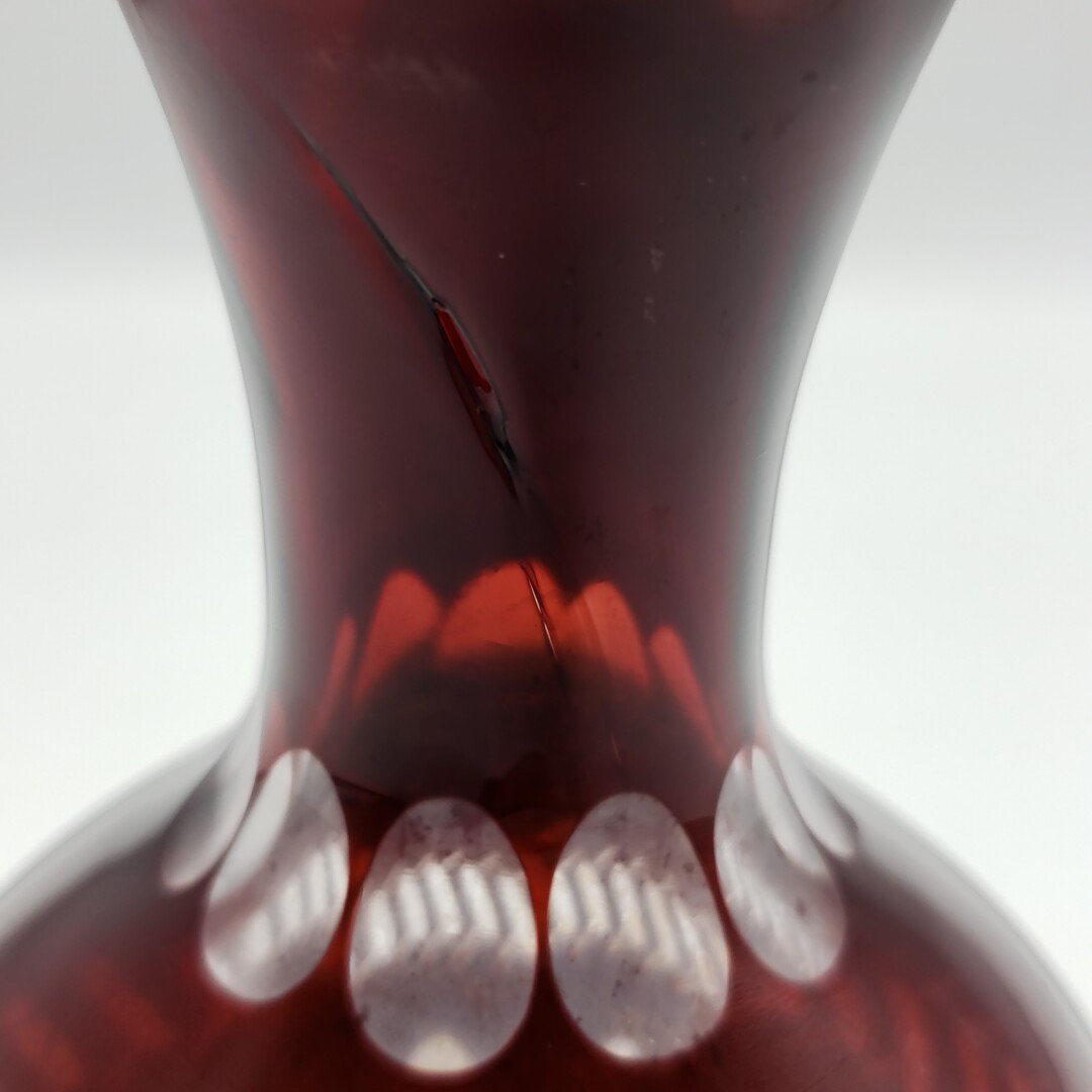 切子 花瓶 水差し デカンタ 朱色 切子ガラス フラワーベース 花器 工芸ガラス 可愛い 赤 古い 珍しい【60s712】_画像8