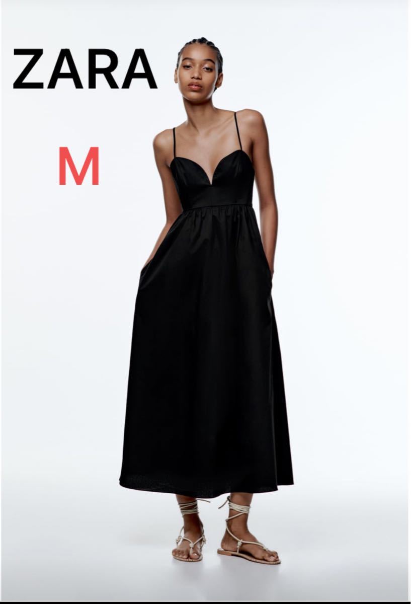 ZARA ポプリン地 ミディ丈 ワンピース キャミ ワンピース M ZARA ポプリン地 ミディ丈 ワンピース キャミ ワンピース M