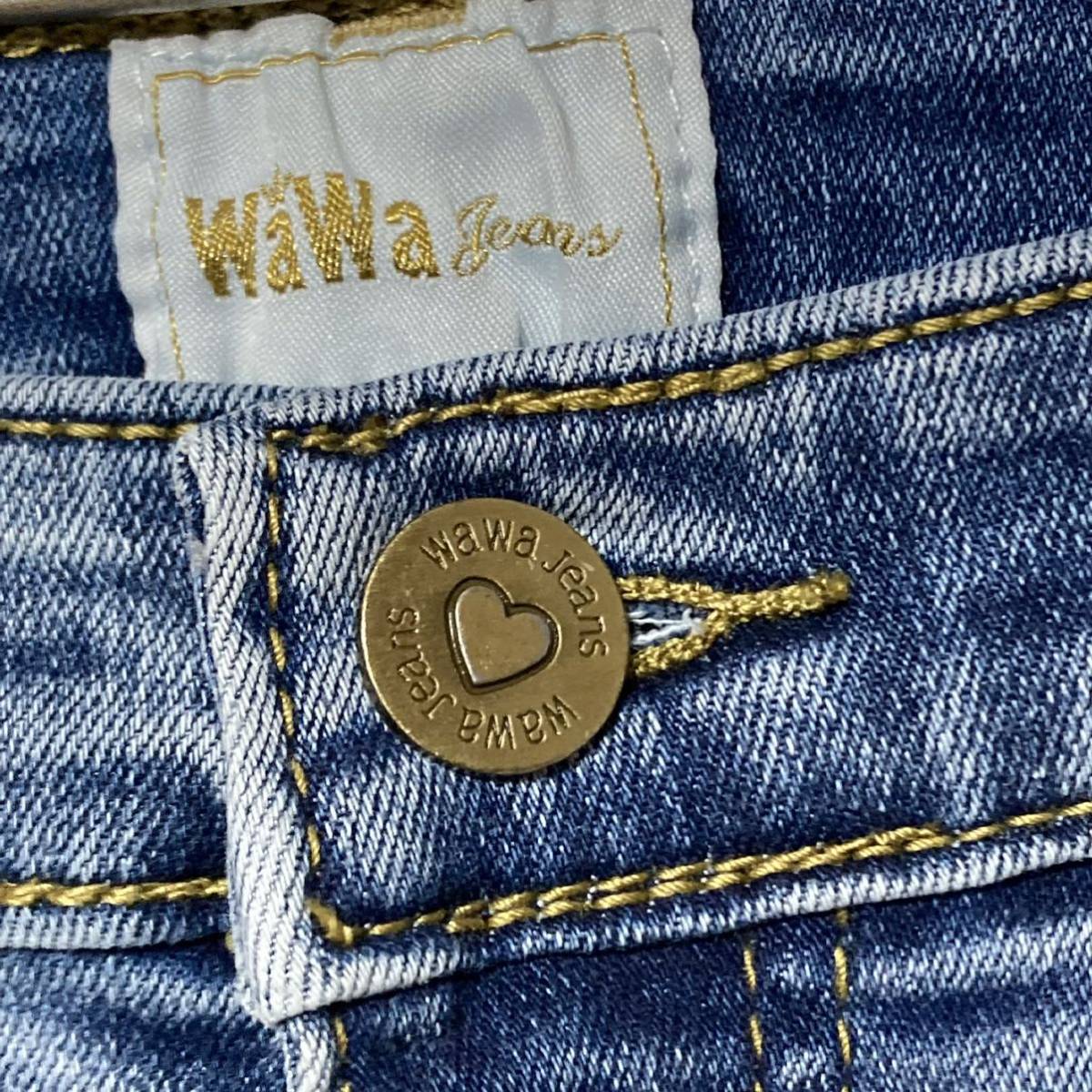 WAWA jeans ダメージスキニーデニムパンツ サイズ55 レディース ライトブルー 送料230円_画像6