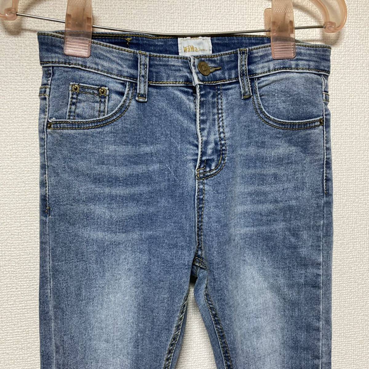 WAWA jeans ダメージスキニーデニムパンツ サイズ55 レディース ライトブルー 送料230円_画像3