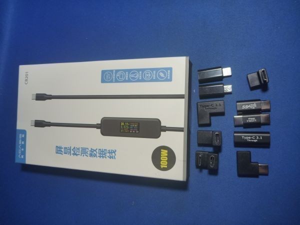 USB　Type-C 100W PD充電ケーブル 目視で安心・電流・電力積算・経過時間等表示液晶搭載・micro USB/Lightning全部入り11個形状角度変換_画像3