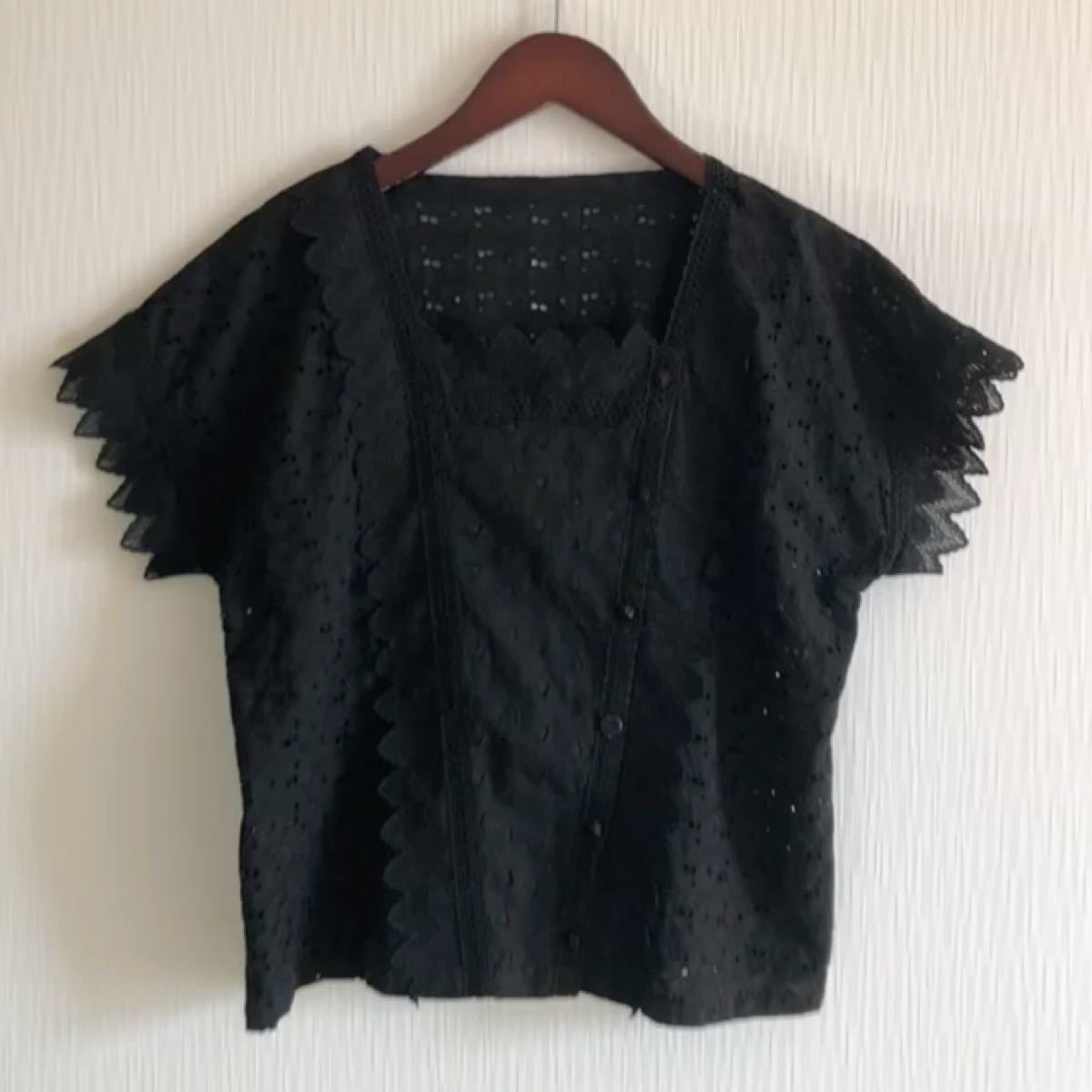 (美品)コットン総レース*ブラックM〜L