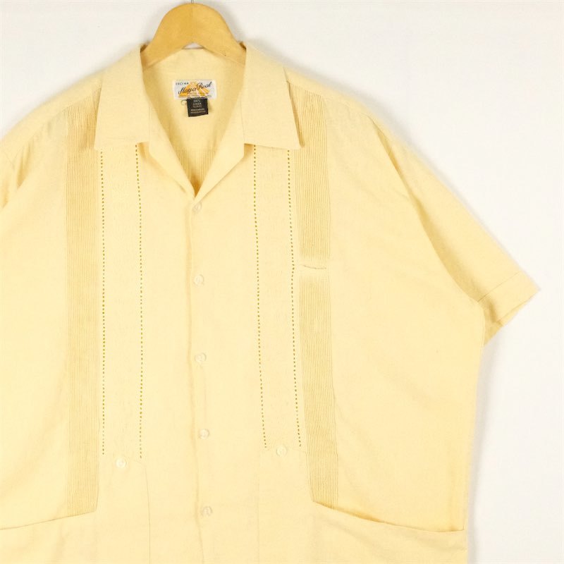 古着 大きいサイズ 70's Maya Real 100%リネン 半袖開襟キューバシャツ メンズUS-2XLサイズ 無地 クリーム系 tn-1400n