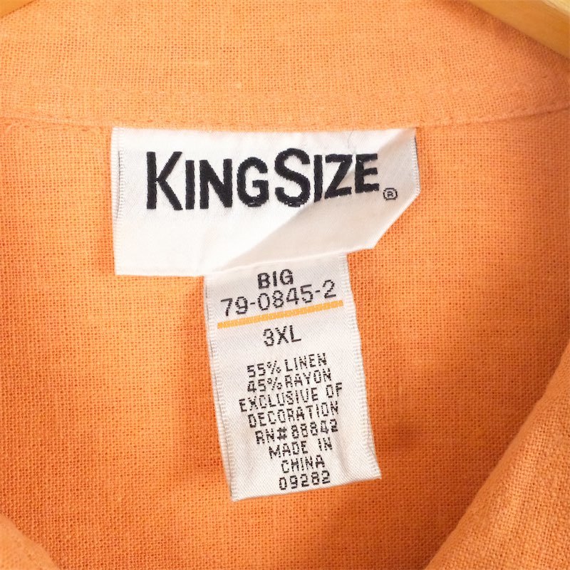 古着 大きいサイズ 00's KING SIZE リネン&レーヨン混紡 半袖キューバシャツ グアヤベラシャツ メンズUS-3XLサイズ オレンジ系 tn-1344n_画像5