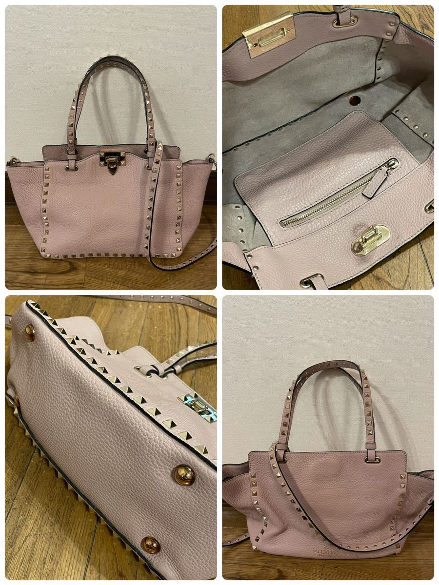 美品 VALENTINO GARAVANI ヴァレンティノ ガラヴァーニ ロックスタッズ ハンドバッグ ショルダーバッグ 2WAY ミニ スモール ピンクベージュ