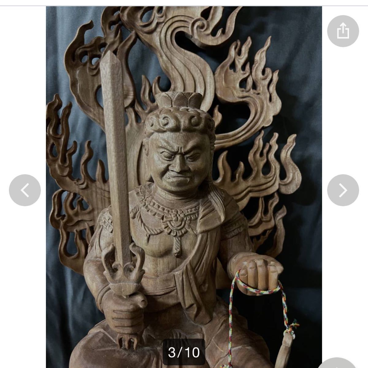 大型58cm 仏教工芸品 総楠製 井波彫刻 極上彫 木彫仏像 不動明王座像