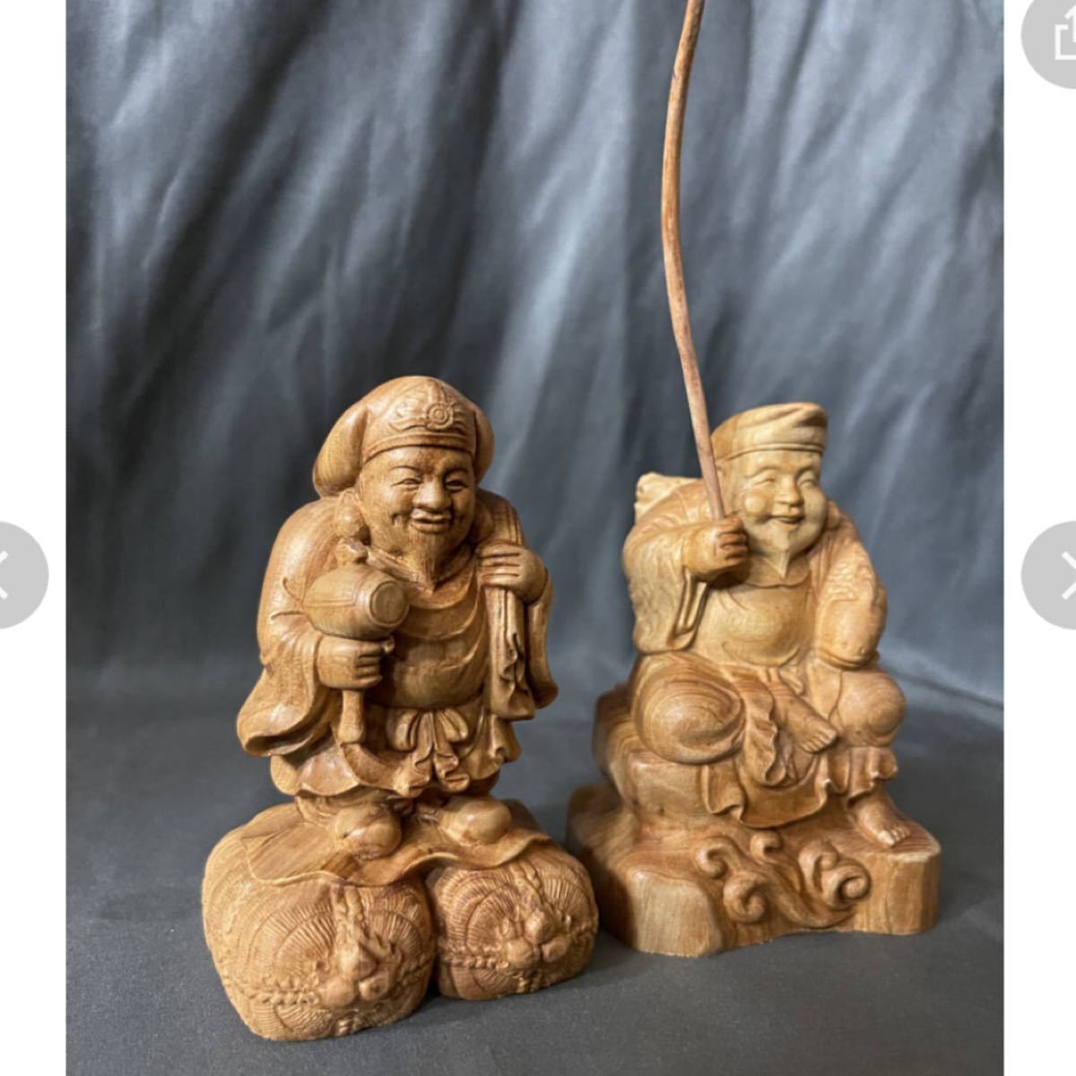 極上品 仏教工芸品 一刀彫 総ケヤキ材 福神 恵比寿 大黒 | yachaqs.com