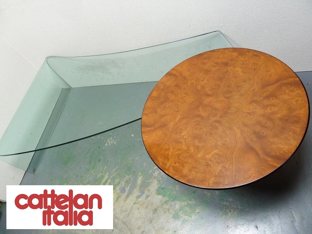 (☆BM)【感謝特別価格】cattelan italia/カッテラン イタリア製 ガラス サイドテーブル付き センターテーブル ダイニングテーブル