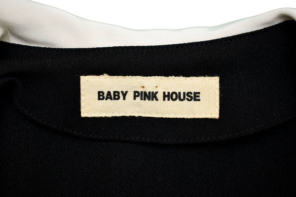 O-328★美品★BABY PINK HOUSE ベビー ピンクハウス★春夏 日本製 ブラック フォーマルにも リボン フリル ロング 半袖 ワンピース L 120cm_画像3