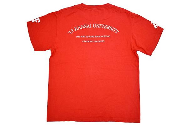 Y-4498★送料無料★外部非売品★'13 KANSAI UNIVERSITY DAI-ICHI 関西大学 第一高等学校 2F★レッド赤色 両面プリント 半袖 T-シャツ M_画像2